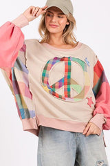 SAGE + FIG Full Size Contrast Peace Patch Dropped Shoulder Sweatshirt-6