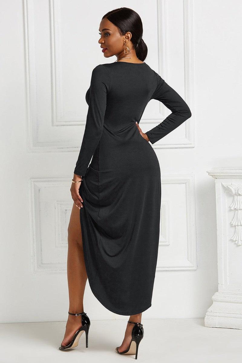 High-low Ruched Surplice Long Sleeve Dress-15