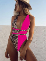 Tied Leopard Plunge One-Piece Swimwear-6