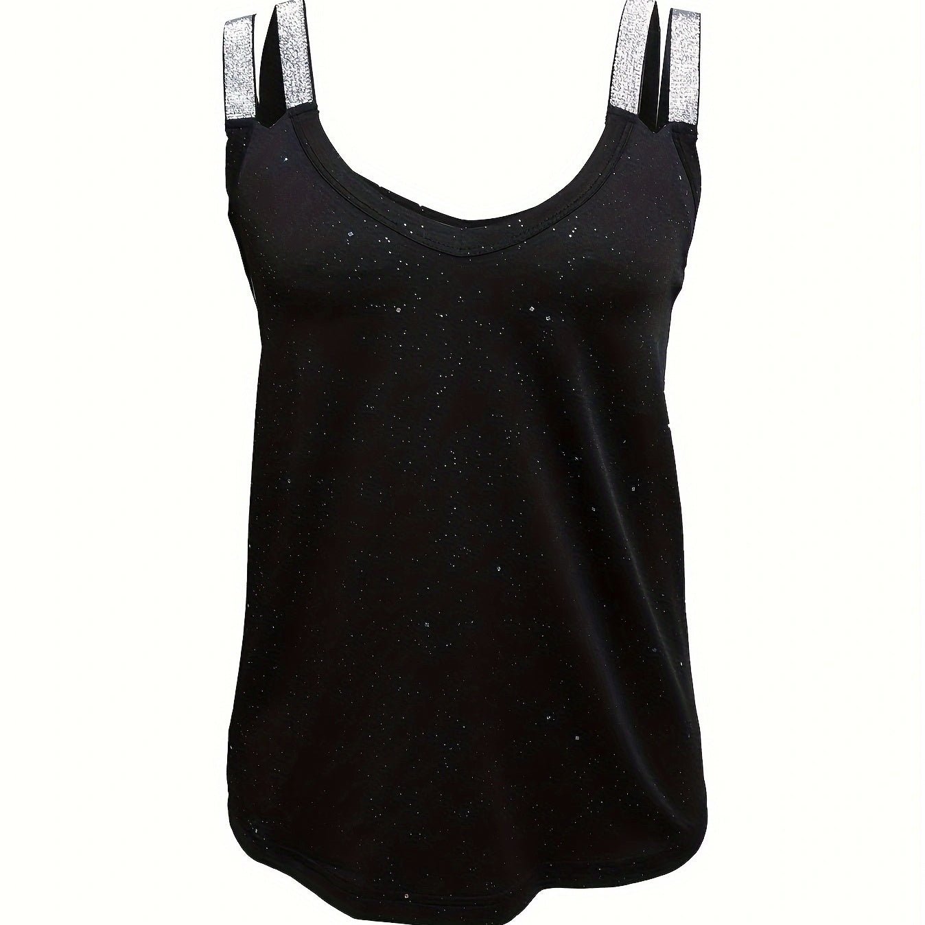 Ladies' V-Neck Sequined Shoulder Strap Tank Top – Solid Color, Fashionable & Elegant