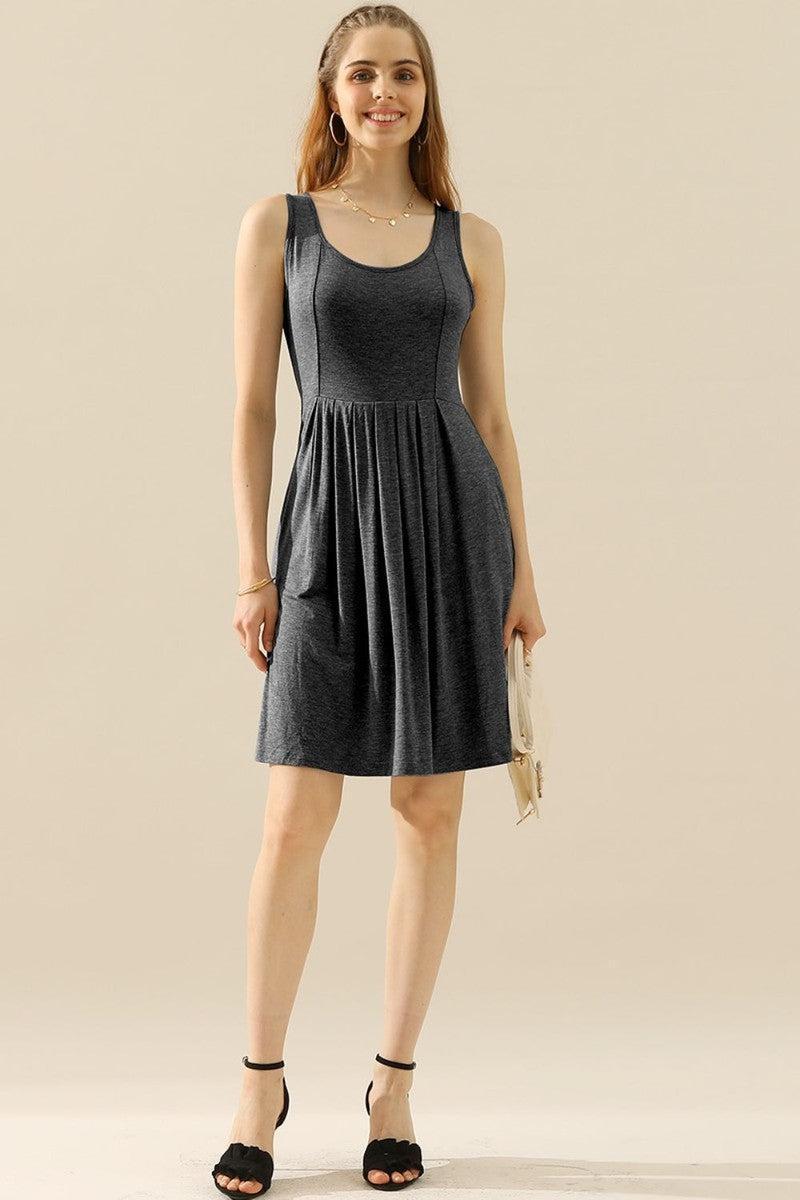 Doublju Full Size Round Neck Ruched Sleeveless Dress with Pockets-9