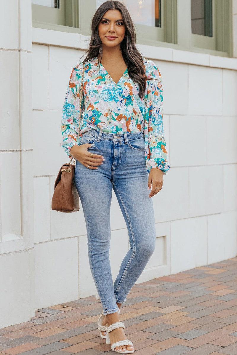 Floral Long Balloon Sleeve Bodysuit-6