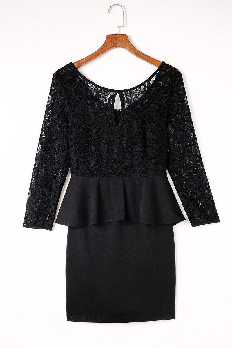 Lace Detail Long Sleeve Mini Dress-6