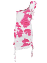 Ruffled Tie-Dye Single Shoulder Mini Dress-14