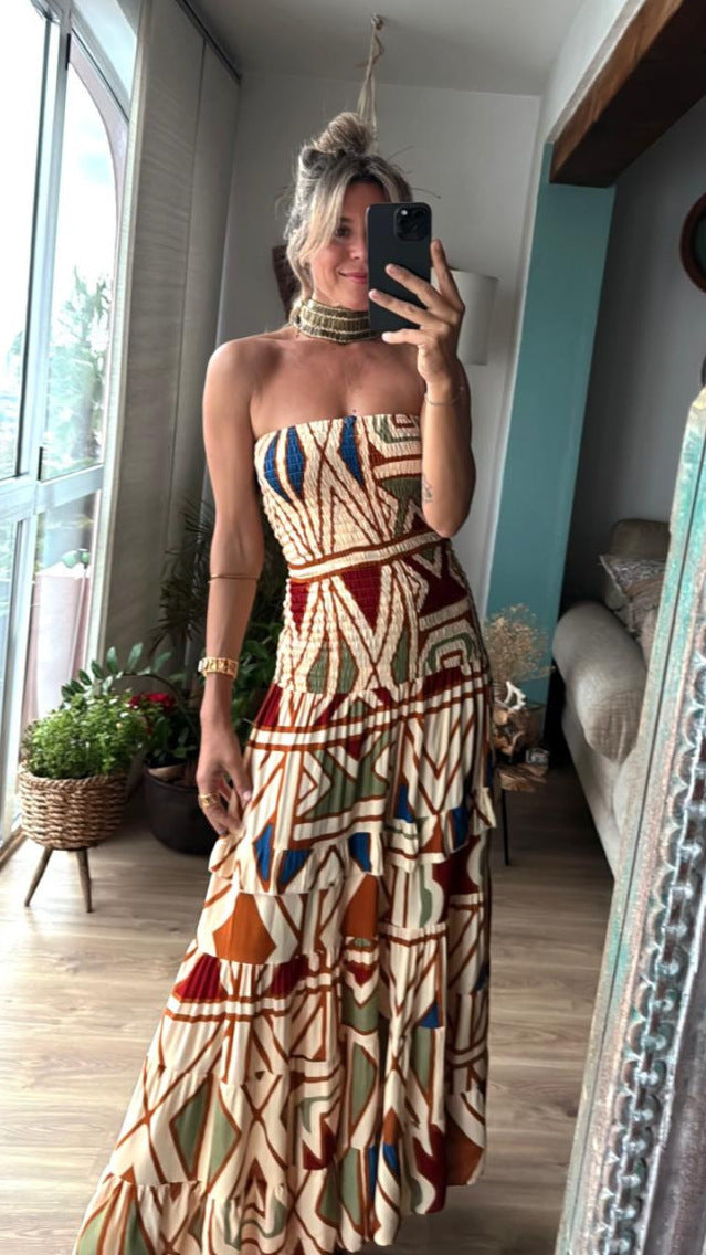 Women’s Retro High Waist Print Slip Dress | Elegant and Timeless Style