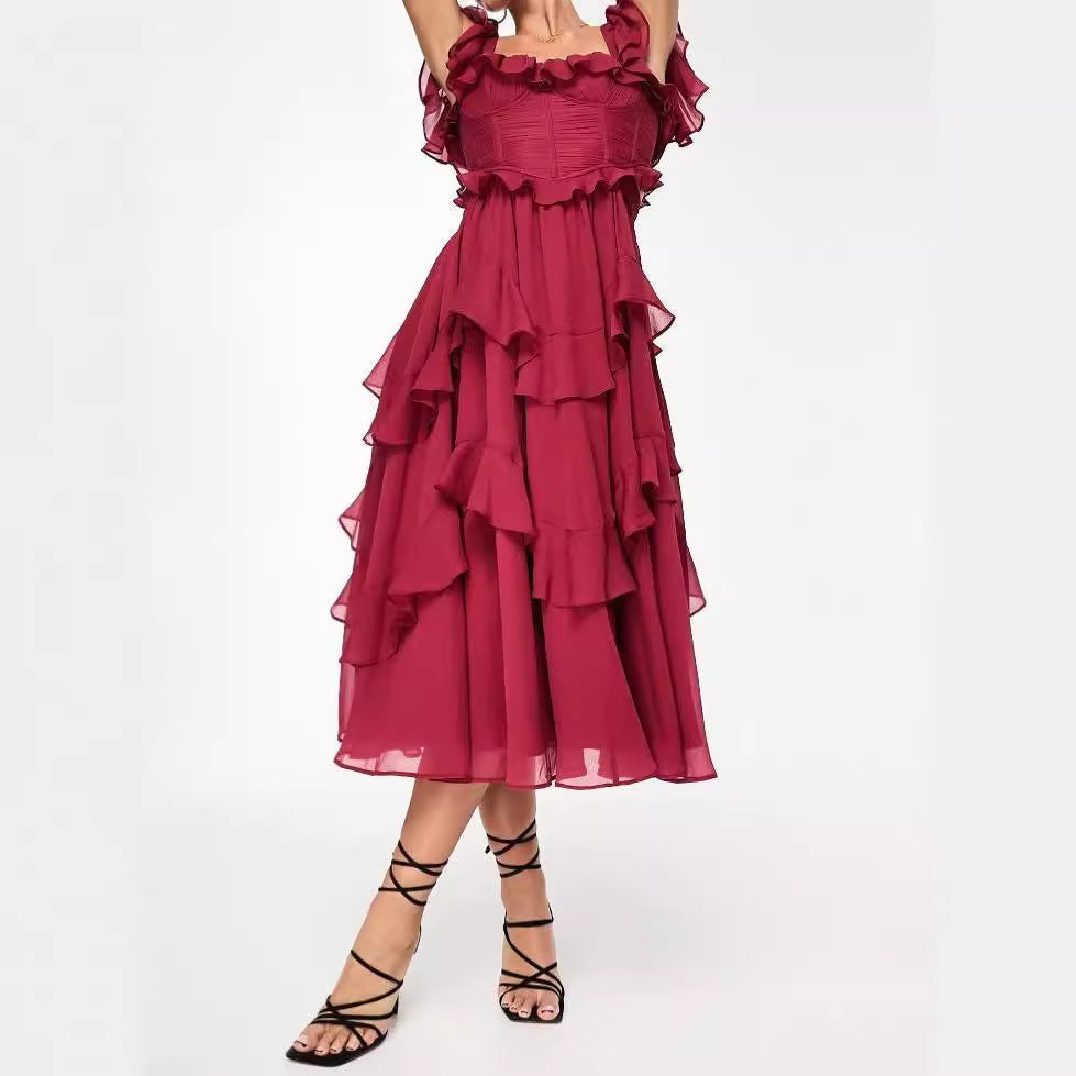 Summer Holiday Ruffled Maxi Dress – Backless Square Neck Long Dress for Women | Party & Beach Fashion