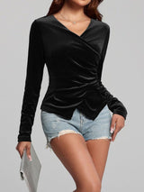 Ruched Surplice Long Sleeve Top-8