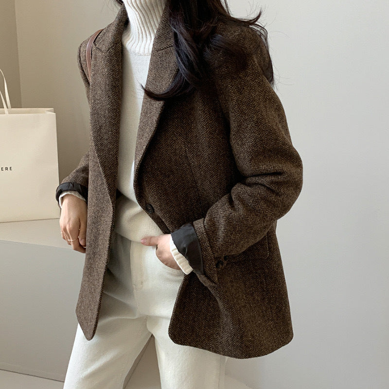 Chic Solid Wool Blazer for Women