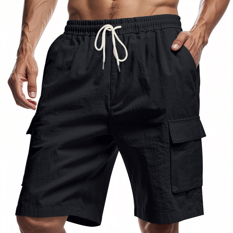 Men's Loose Sports and Leisure Linen Shorts | Solid Color Drawstring Casual Shorts