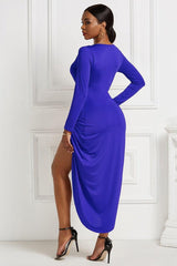 High-low Ruched Surplice Long Sleeve Dress-11