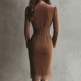 Velvet Lace Trim Midi Dress