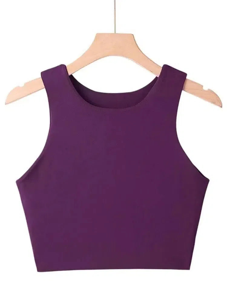 Summer Fashion Women Slim Tops O-neck Sleeveless-Dark purple-7