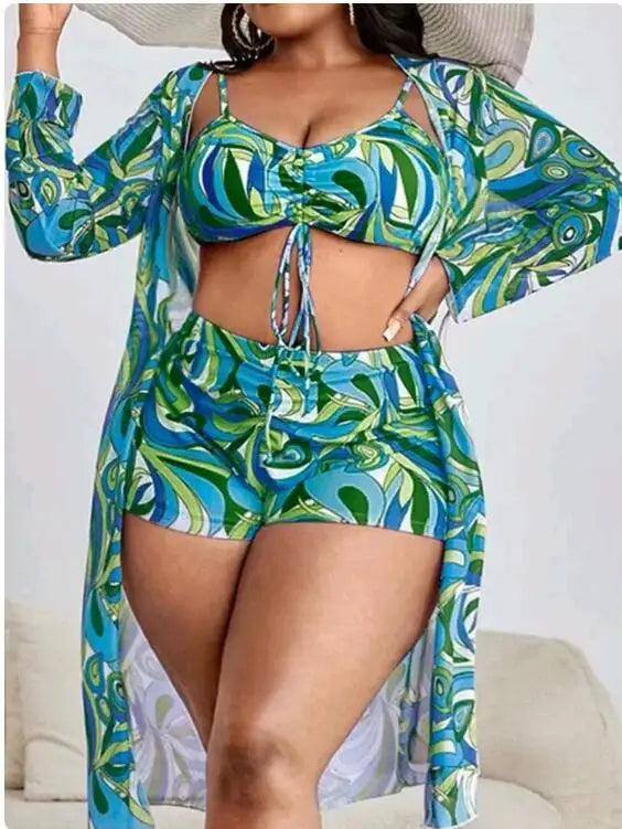 2024 New Plus Big Size Swimwear For Women Swimsuit Large-Green-7