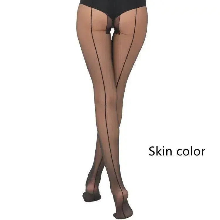 Elegant Black Line Stockings for Every Occasion-Skin color-5