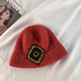 Autumn And Winter Retro Knitted Pot Hat Women-Red-2