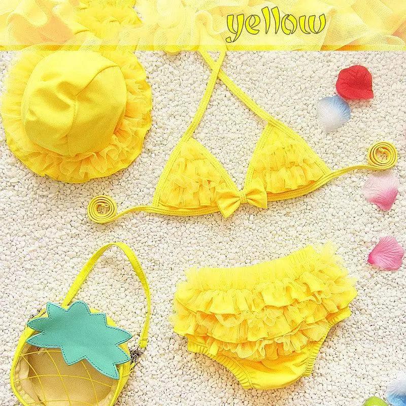 Baby Swimsuit 1 Year Old 2 Children 3 Kids 4 Girls Ins Split-Yellow-1