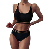 Bikini European And American Solid Color Swimsuit High-Black-1