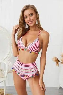 Bikini Rainbow Fringe Swimwear Women-RedStripes-8