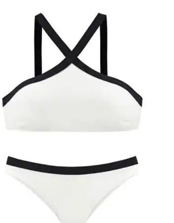 Black and white stitching bikini-White-3