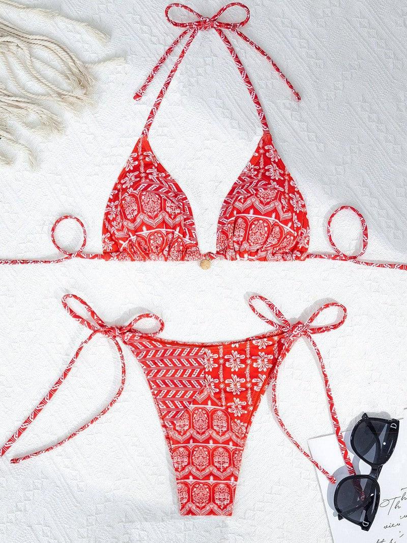 Boho Chic Beachwear Bikini Set-Red-6