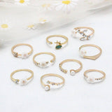 Bohemian Flower Pearl And Diamond 9-piece Ring Joint Ring-4