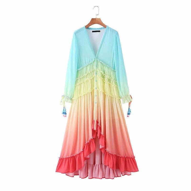 Gradient Multicolor Summer Dress - A Romantic Boho Beach Delight-1