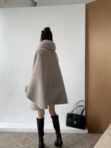 Cape Fox Fur Collar Cashmere Wavy Coat-5