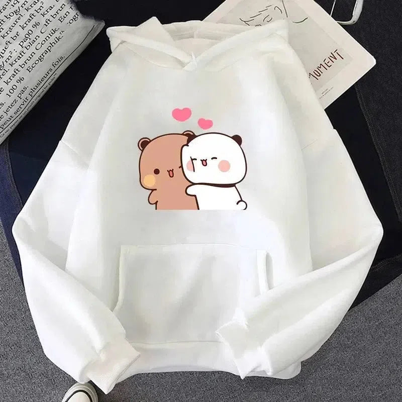 Cartoon Panda Bubu And Dudu Women Plus Size Hoodie-white-12