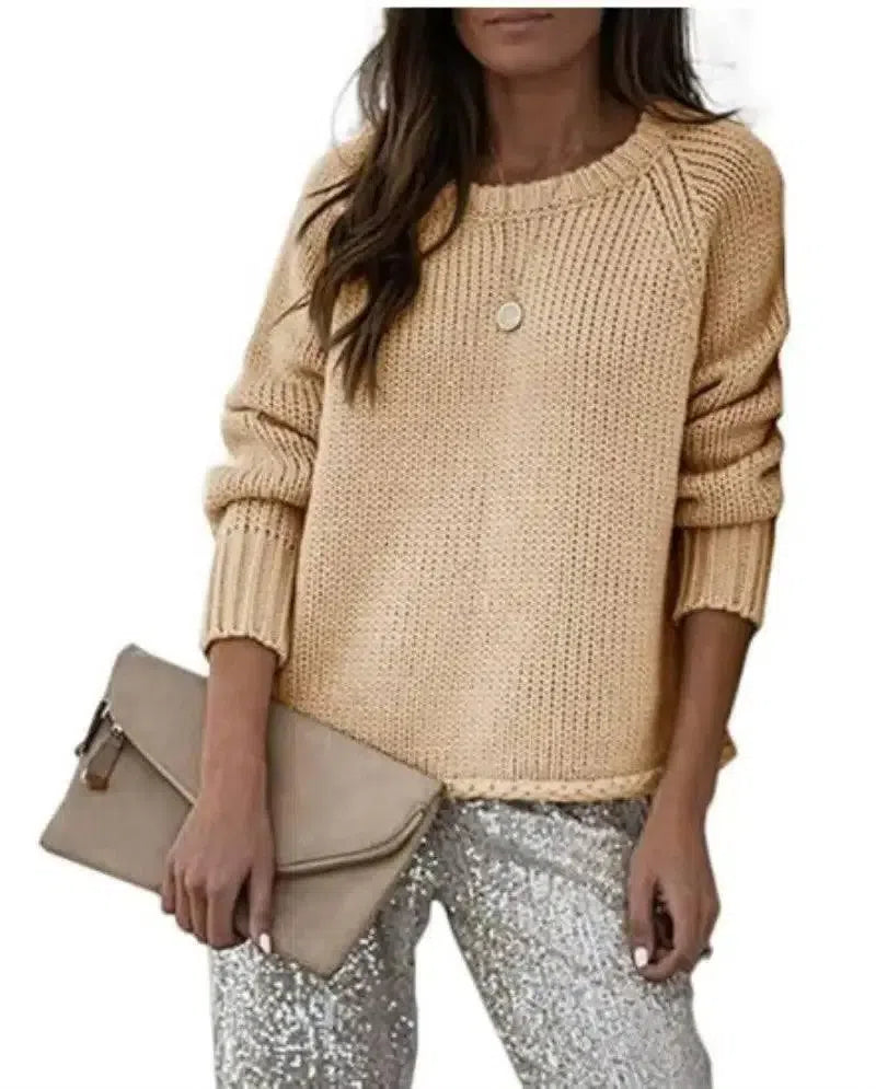 Casual Bottoming Sweater Knit Sweater-Khaki-6