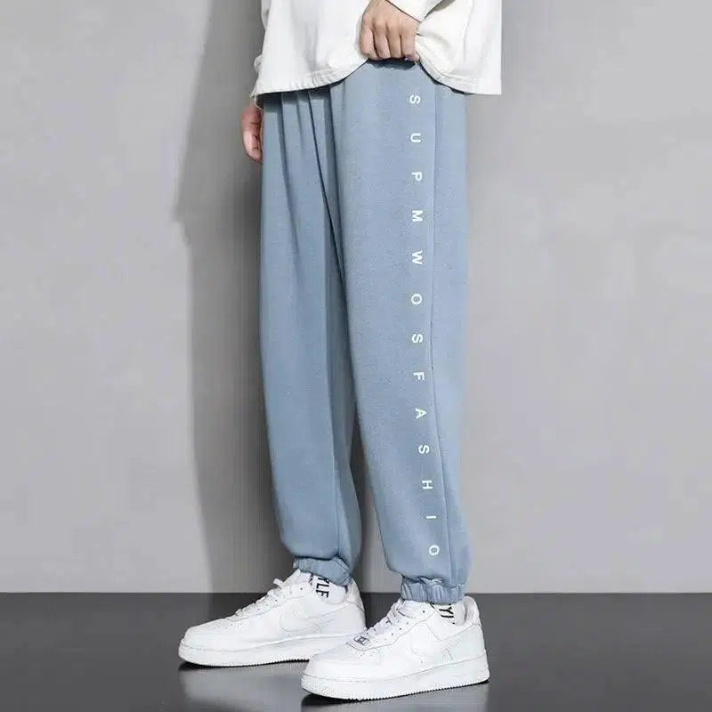 Casual Sports Ankle Foot Workwear Cropped Trousers-Blue-1