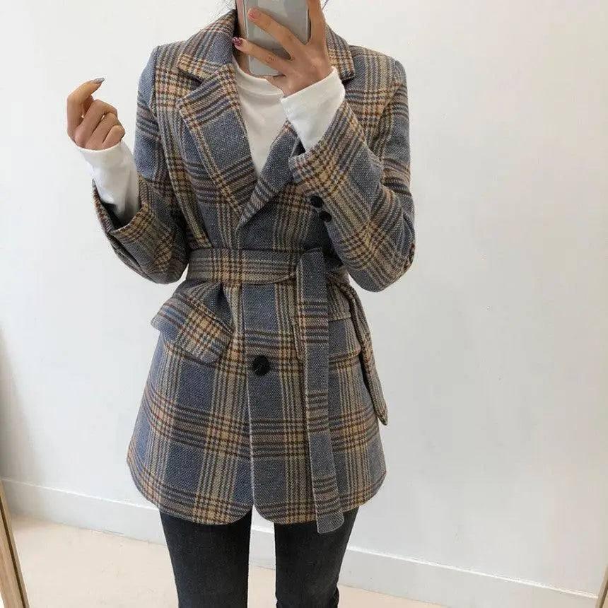 Checked chic short single-breasted coat-8