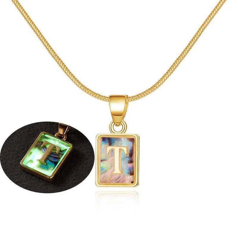 26 Letter Square Necklace Colorful Shell Luminous Pendant Chain Necklace For Women Temperament Ladies Jewelry-27