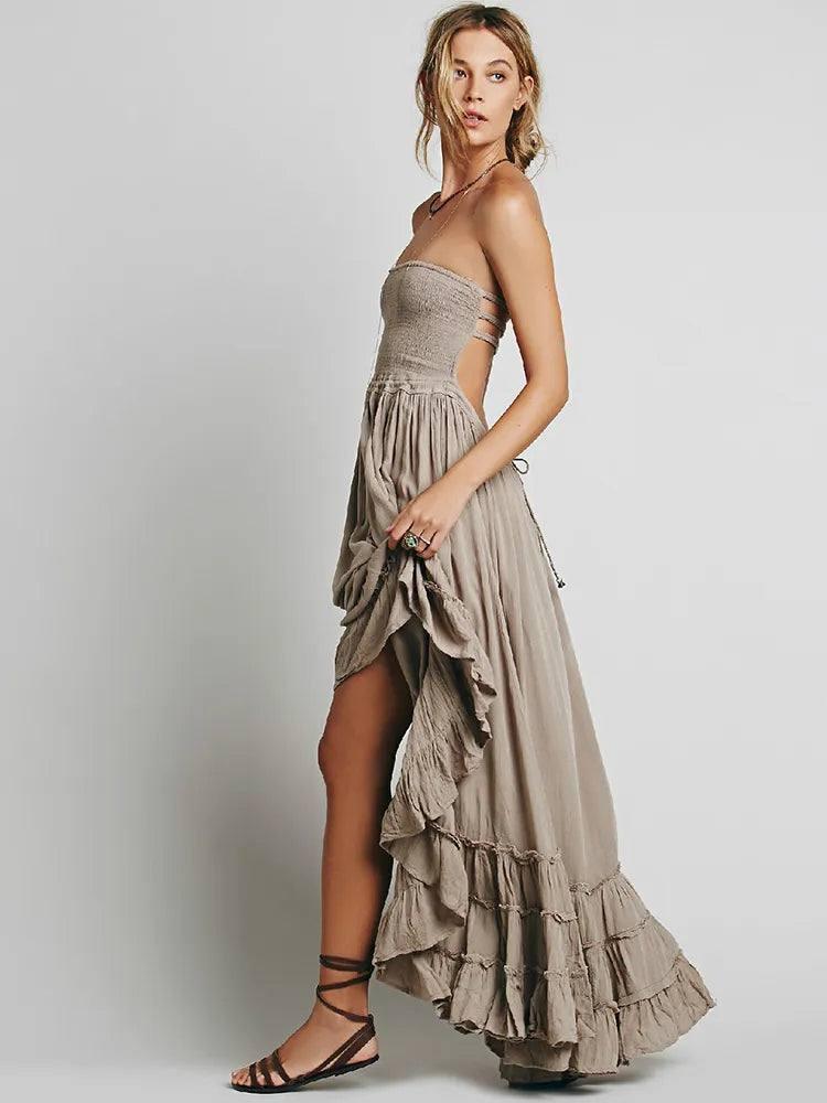 BellFlower Bohemian Ankle-Length Dress - A Summer Staple with Effortless Elegance!-GRAY-1