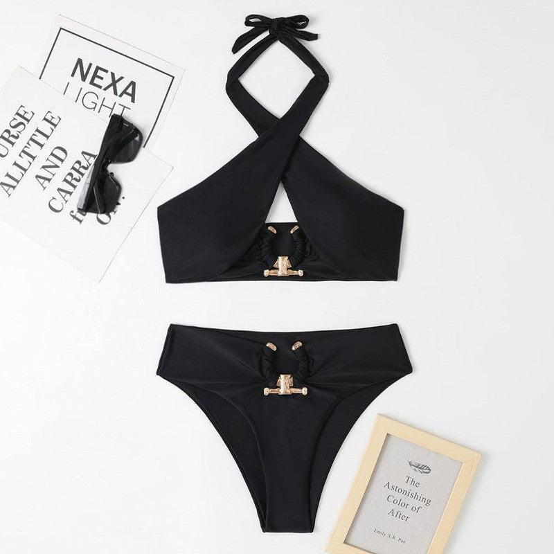 Chic Cross-Front Bikinis for Stylish Women-Black-6