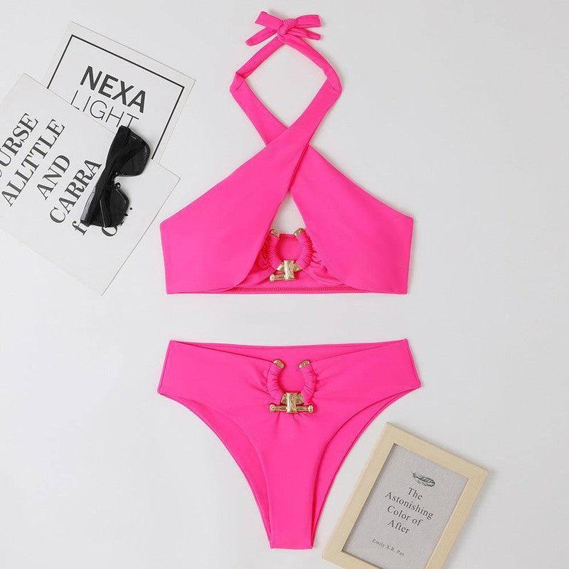 Chic Cross-Front Bikinis for Stylish Women-Pink-8