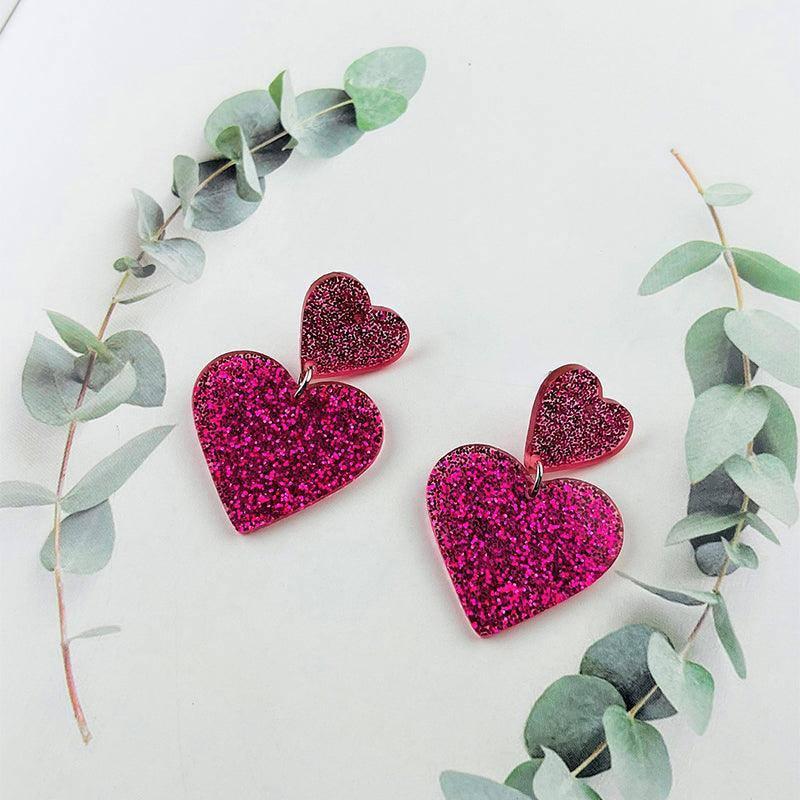 Chic Pink Glitter Heart Earrings for Valentine's-3