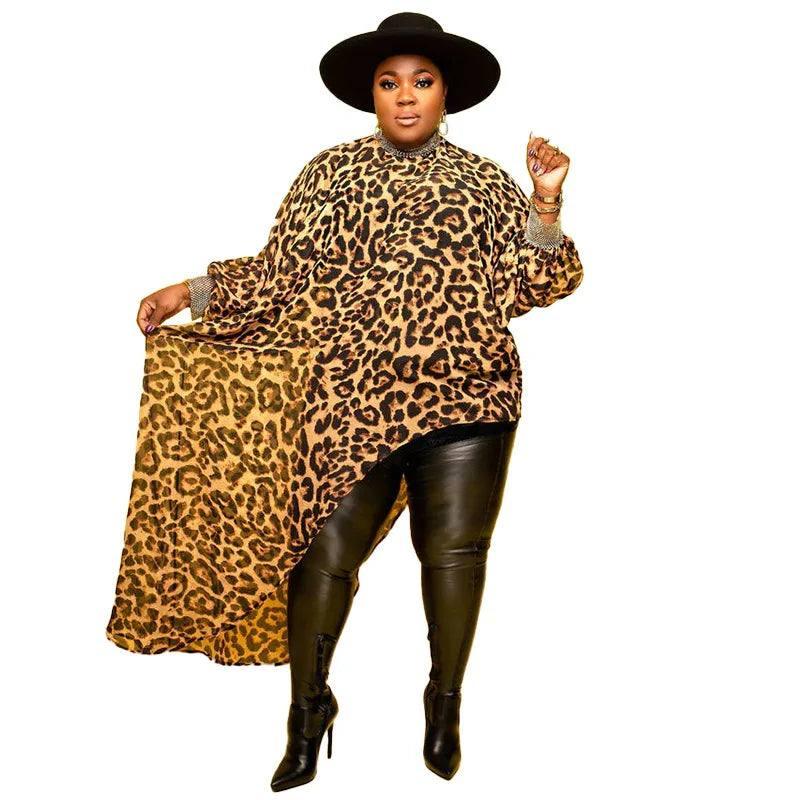 Chic Plus Size Camo Poncho & Faux Leather Pants-leopard-8