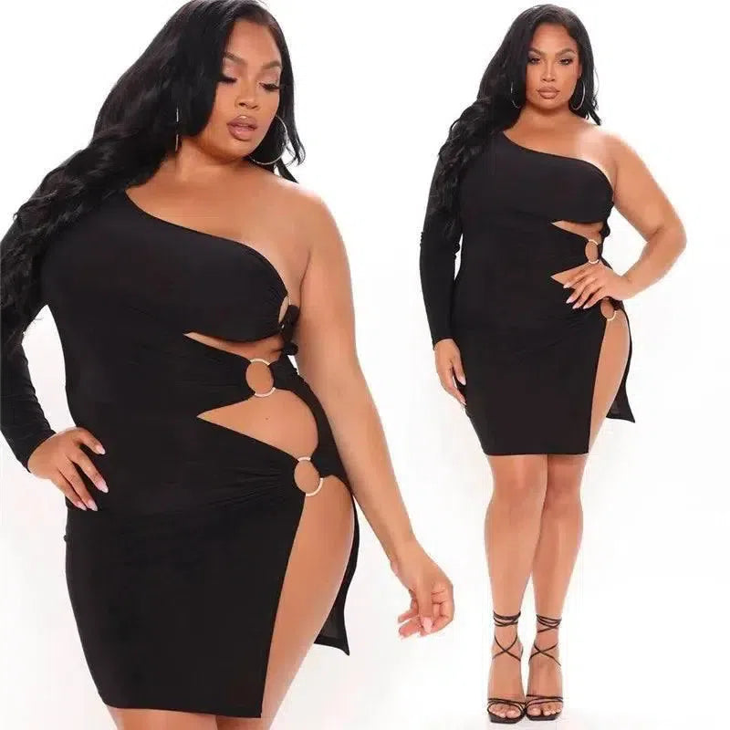 Plus Size Summer Dress 2021 Women Wholesale Elegant Party Club Outfits Single Sleeve Mini Dresses Streetwear Dropshipping-2