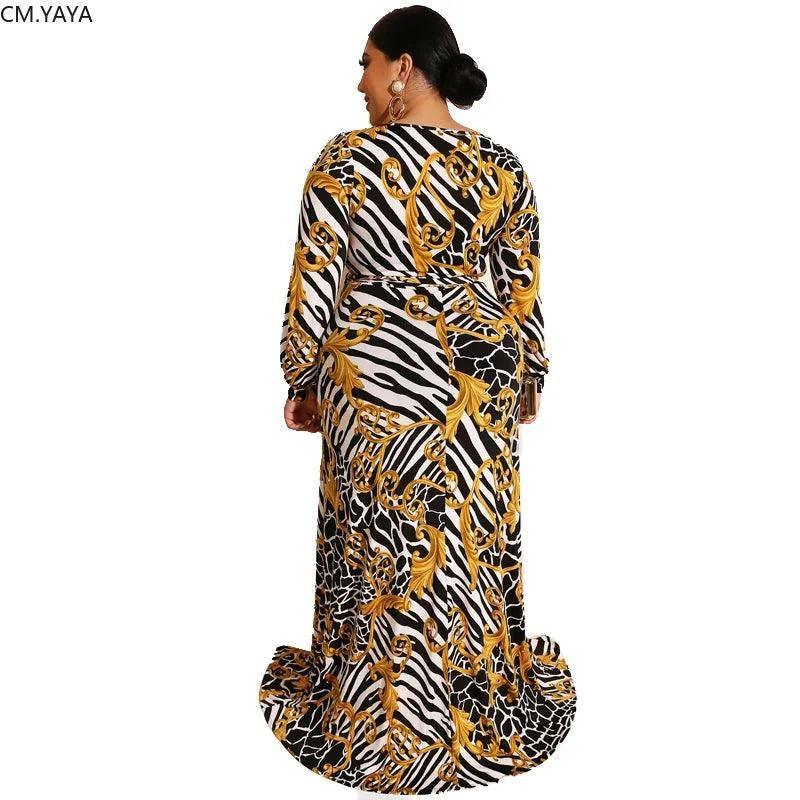 CMYAYA Plus size XL-5XL Autumn women fashion Print Sashes Long Maxi dress open Bodycon night Beach Casual dresses vestidos-2