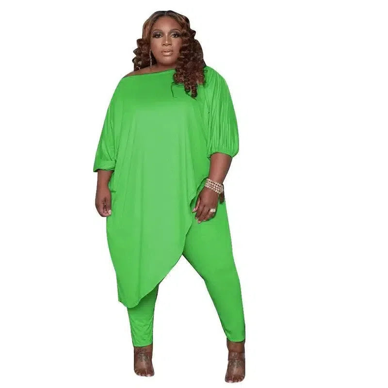 Plus Size Long Sleeve V-Neck T-Shirt - Stylish Comfort-green-8