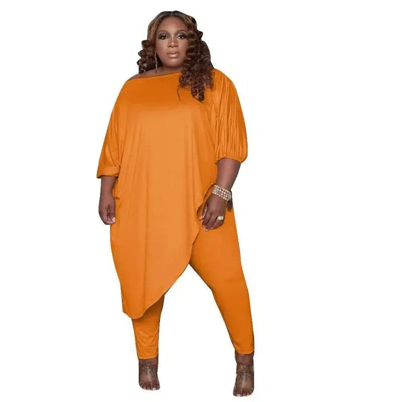 Plus Size Long Sleeve V-Neck T-Shirt - Stylish Comfort-Orange-9