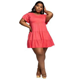 Women Dresses Summer 2021 Plus Size 5xl Solid Pleated Mini Dresses for Women Loose Elegant Casual Outfits Wholesale Dropshipping-Red-8