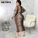 CM.YAYA Women Plus Size Dress Print Full Sleeve O-neck Zipper Stretchy Skinny Pencil Dresses Vintage Vestidos Autumn Outfit 2021-2