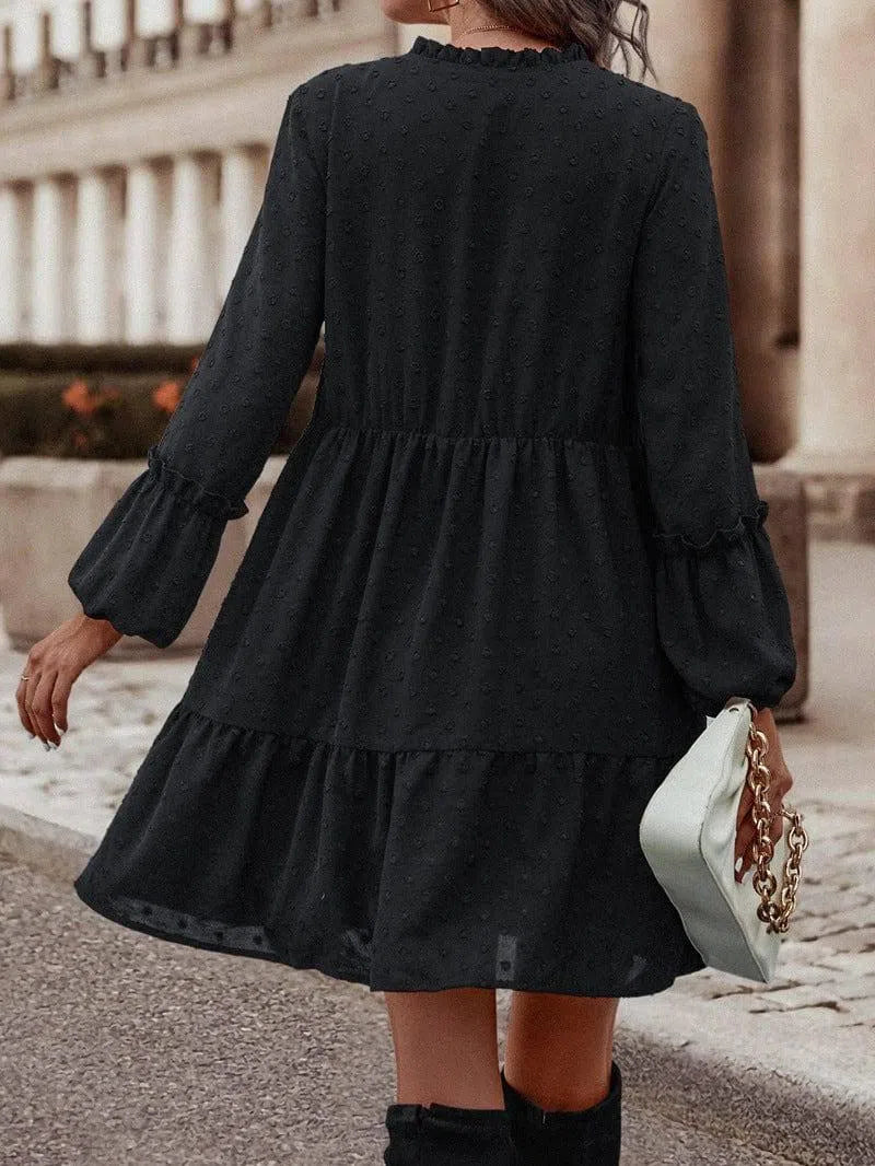 Chiffon Long Sleeve V-neck A- Line Original Dress-4