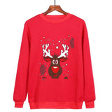 Christmas Antlers Cute Print Crew Neck Sweater-Red-11