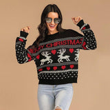 Christmas Deer Color Matching Sweater Women-Black-1