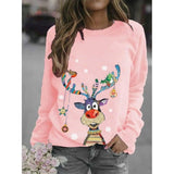 Christmas Pattern Printing Long Sleeve Crew Neck Sweater-Pink-4