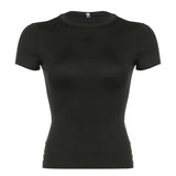 CIBBAR Basic Solid Crop Top Short Sleeve Crewneck Skinny-black-7