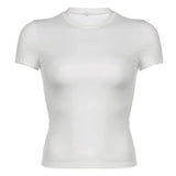 CIBBAR Basic Solid Crop Top Short Sleeve Crewneck Skinny-WHITE-8