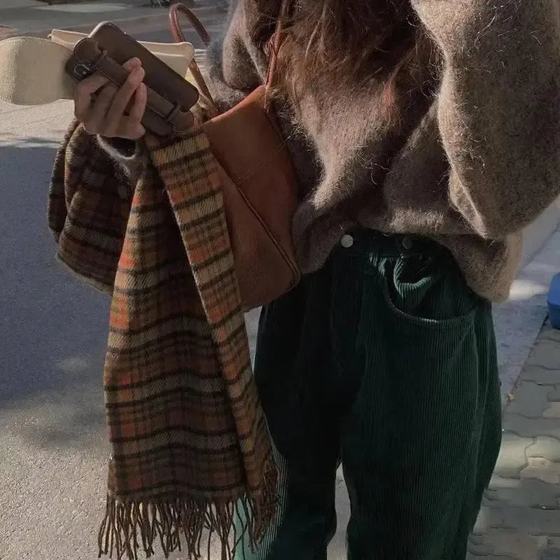 Colorblock Plaid Scarf Autumn And Winter Women-5